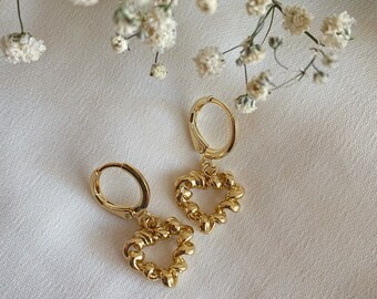 Dainty Heart Huggie Hoop Earrings: Twisted Swirl Love Jewellery