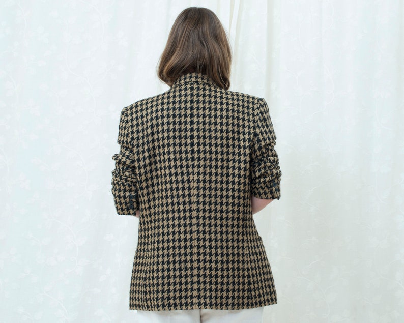houndstooth jacket 80s black tan houndstooth power blazer large preppy minimalist wool power suit blazer minimal two button blazer