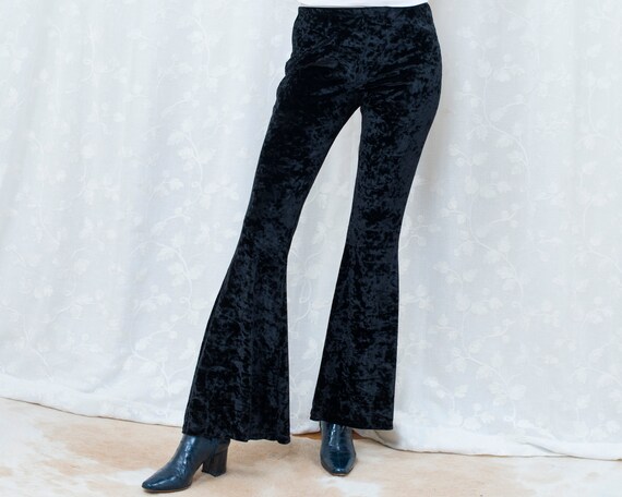 90s crushed velvet flared pants small | stretch ve