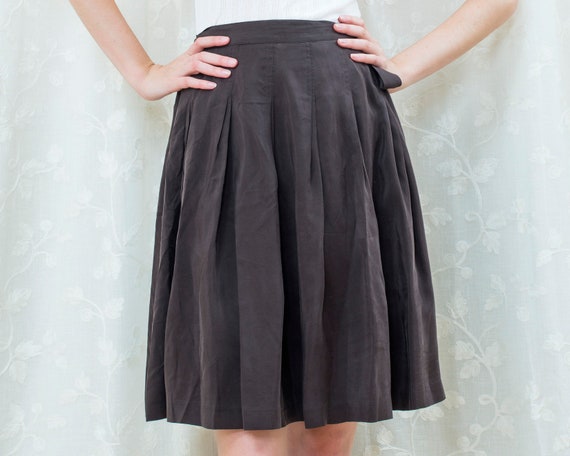 90s brown silk pleated wrap skirt medium | 29 wais
