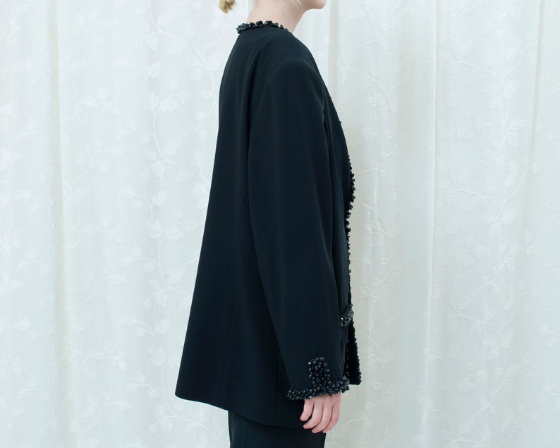 embellished evening jacket minimal beaded jacket 80s black beaded blazer large minimalist evening wear jacket formal blazer