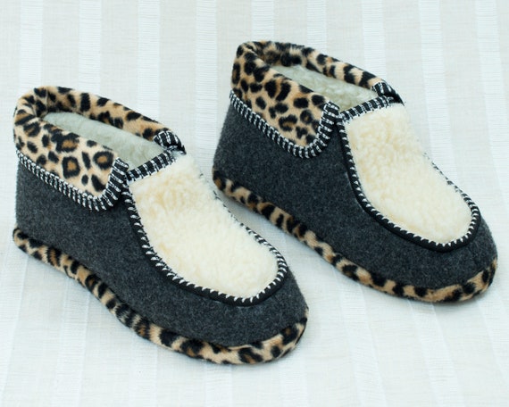 80s leopard wool bootie slippers 8 | animal print