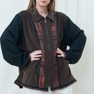 80s brown patchwork pinstripe jacket extra large brown printed jacket minimalist zip up jacket minimal print zip front jacket image 7