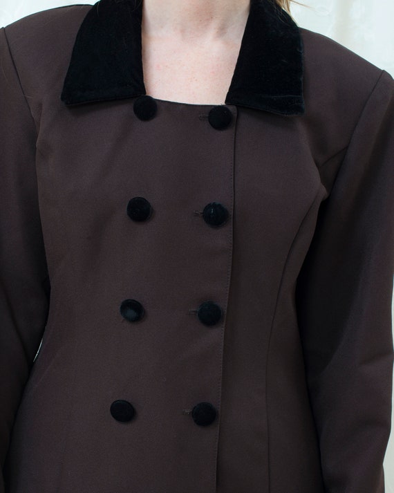 80s brown blazer large | velvet collar double bre… - image 2