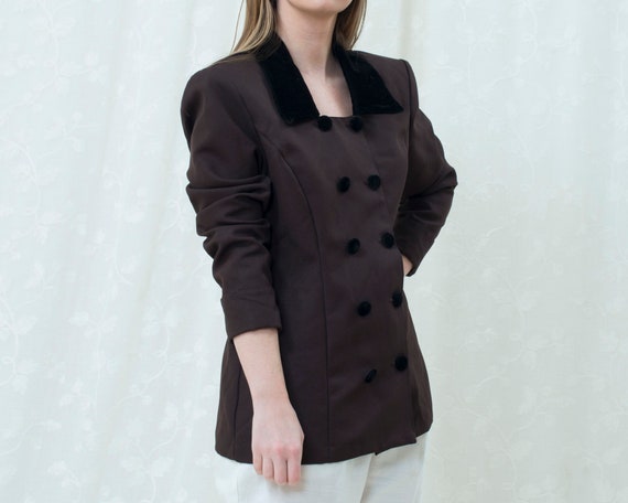 80s brown blazer large | velvet collar double bre… - image 9
