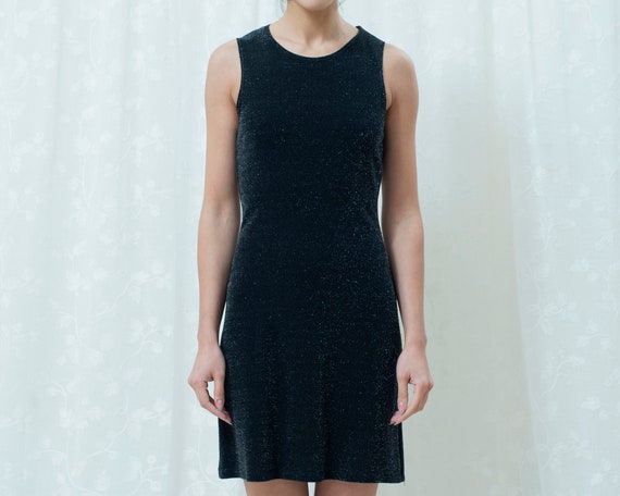 90s black metallic slip dress small short sparkle mini dress | Etsy