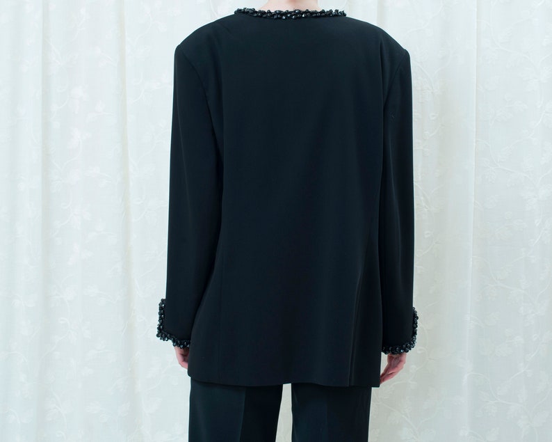 embellished evening jacket minimal beaded jacket 80s black beaded blazer large minimalist evening wear jacket formal blazer