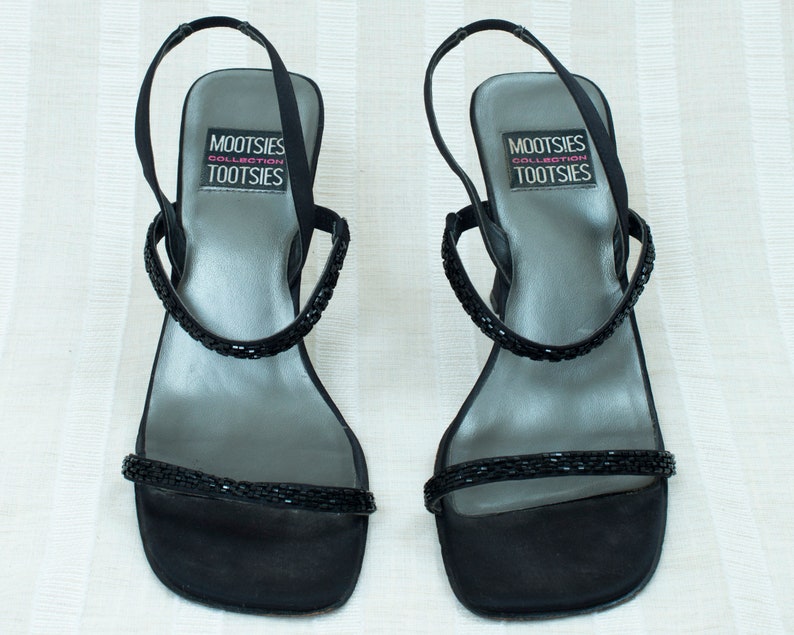 90s Black Beaded Strappy Sandals 10 40 Mootsies Tootsies - Etsy