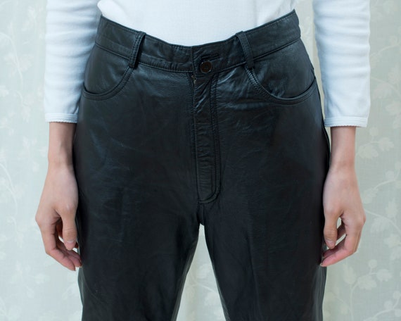Vintage Black Leather Pants, High Waisted Pants, 27 Waist Size 4 