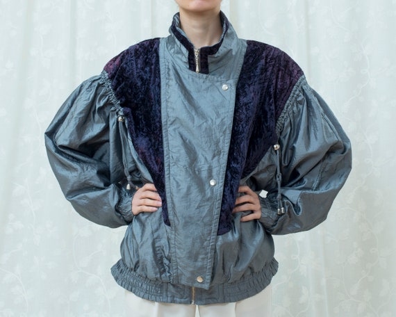 80s silver windbreaker jacket large | gray velvet