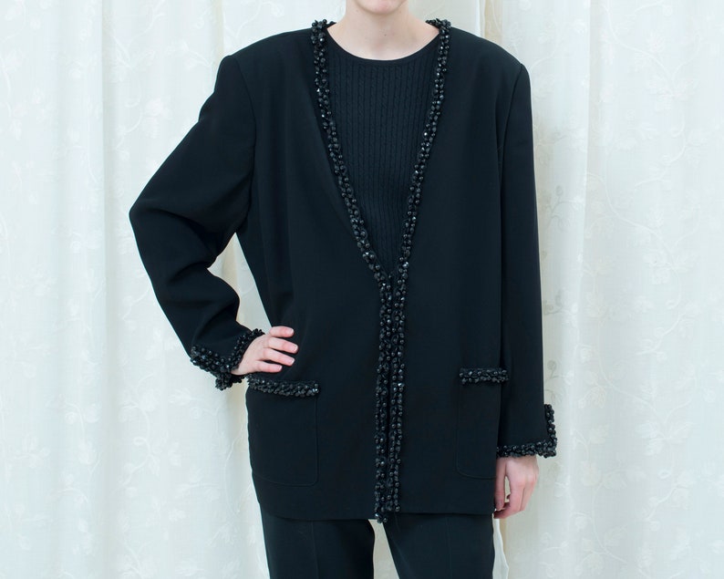 embellished evening jacket minimal beaded jacket 80s black beaded blazer large minimalist evening wear jacket formal blazer