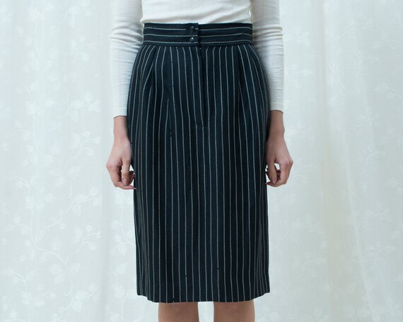 80s ungaro black pinstripe wool pencil skirt small