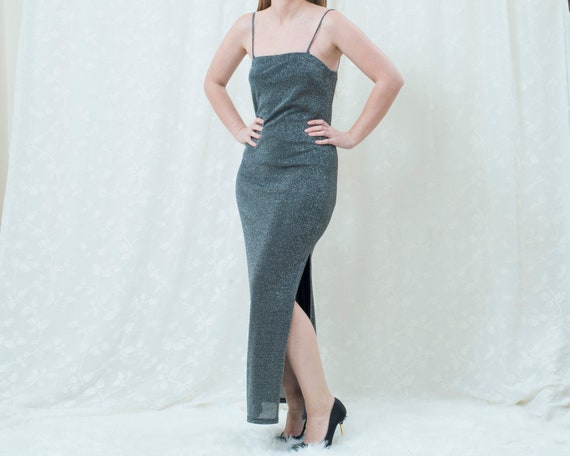 silver slip dress long