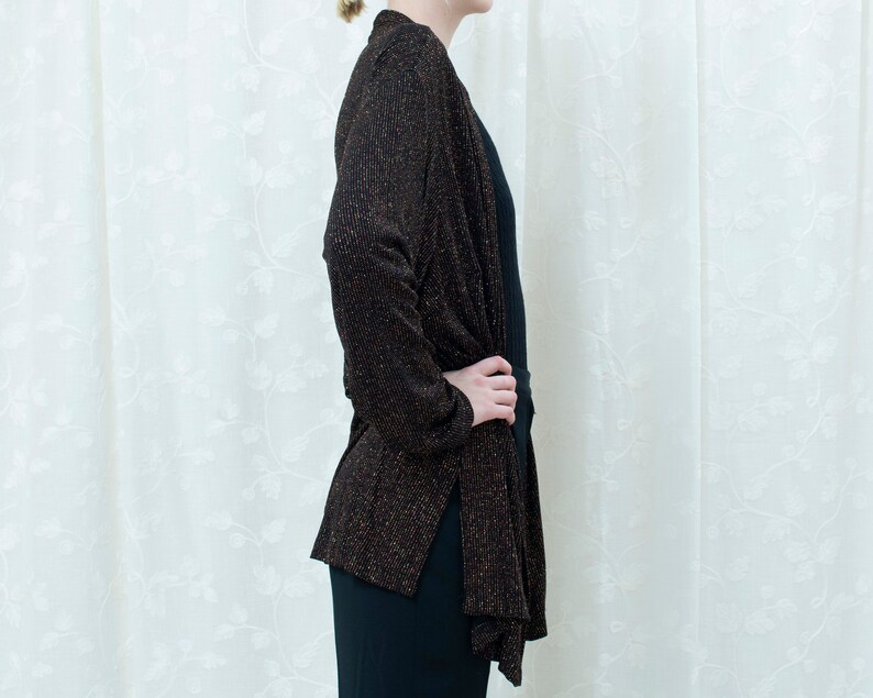 formal knit jacket disco sweater 80s black sparkle cardigan evening cover up red glitter evening cardigan slinky metallic sweater
