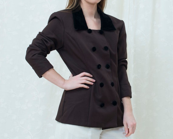 80s brown blazer large | velvet collar double bre… - image 8