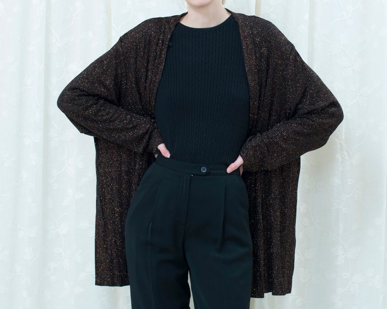 formal knit jacket disco sweater 80s black sparkle cardigan evening cover up red glitter evening cardigan slinky metallic sweater