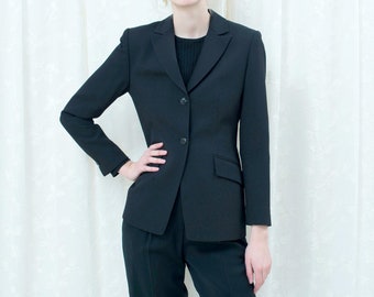 90s black blazer small | minimalist black peak lapel blazer | jones new york blazer jacket | 2 button blazer | minimal evening blazer