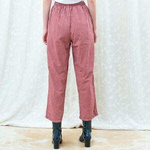 90s red plaid cotton high waisted pants drawstring wide leg trousers high rise minimalist pants minimal high waist tapered trousers image 5