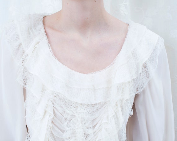 90s oscar de la renta white silk lace puff sleeve… - image 2
