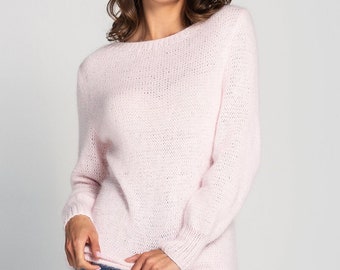 Fluffy Light pink Angora Sweater Soft and Luxurious Women's warm sweater pullover Italian yarn