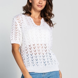 Knitted blouse 2 piece Women&#39;s knitted top Hand-knitted cotton top knit top Summer top Crochet top Gift for her Knitwear Women&#39;s clothing