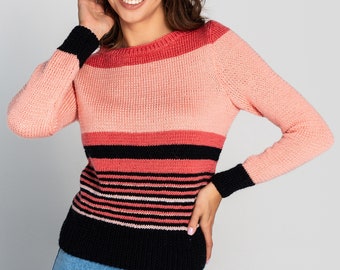Striped Peach Wool Sweater Women's warm sweater fall winter Hand knitted pullover Knitwear