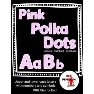 Alphabet Pink Pastel Polka Dots Letters Numbers and Symbols white border - PNG