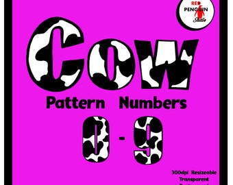 Black and White Cow Pattern Numbers  0- 9 Digital 300 dpi - PNG Zip file - Clip Art