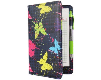Neon Paint Splatter Butterflies Server Book for Waitresses