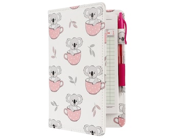 Cute Koalas in Coffee Cups Server Book for Waitresses