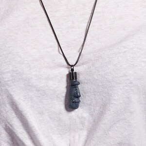 Black polymer clay necklace. Mens long boho necklace. Easter Island statue stone necklace. Boyfriend gift