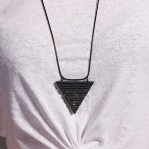 Polymer clay pendant necklace. Minimalist geometric triangle necklace. Long boho mens necklace. Chunky statement necklace. Black necklace