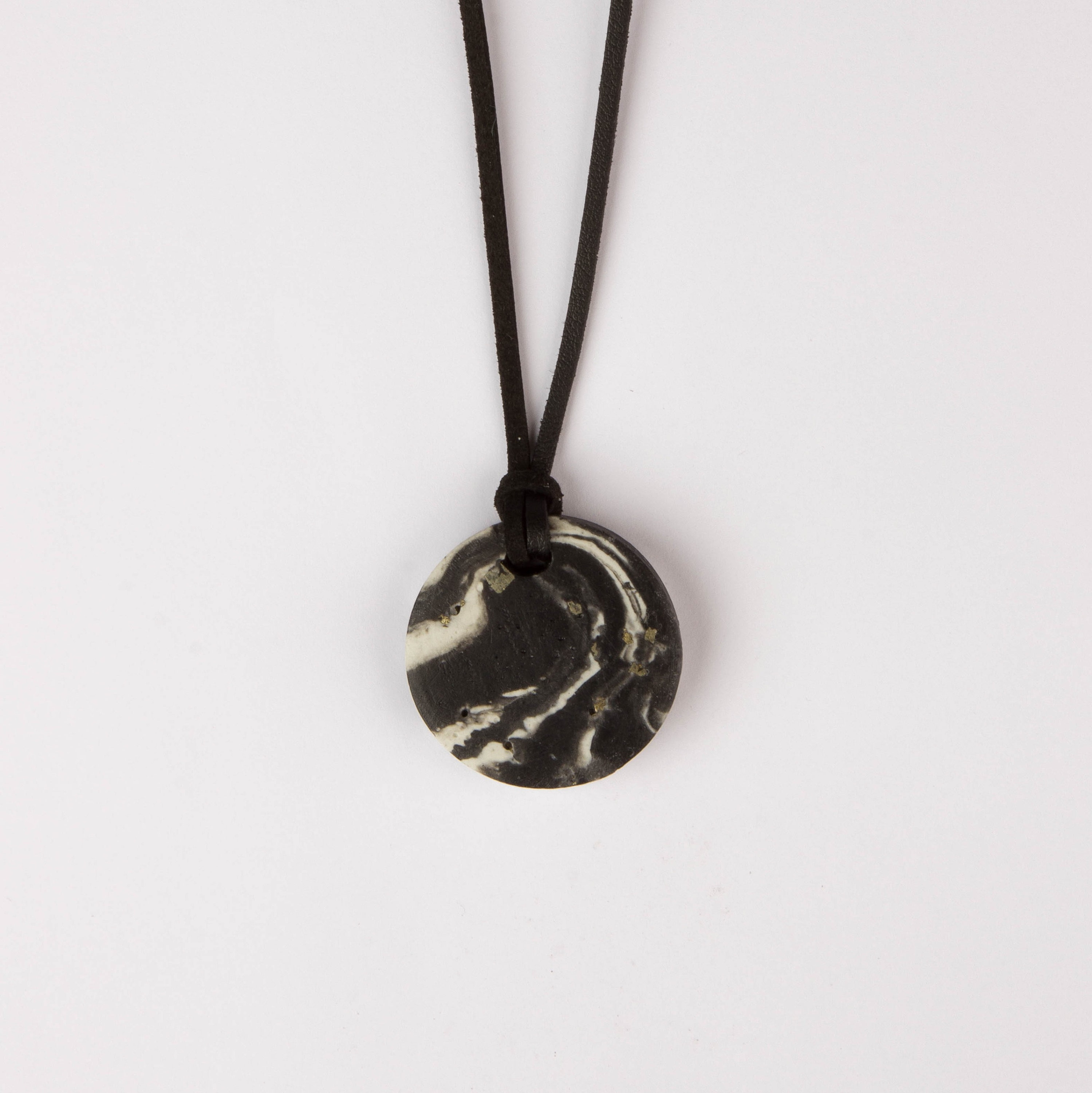 Black Polymer Clay Necklace. Mens Long Stone Necklace. Geometric Circle