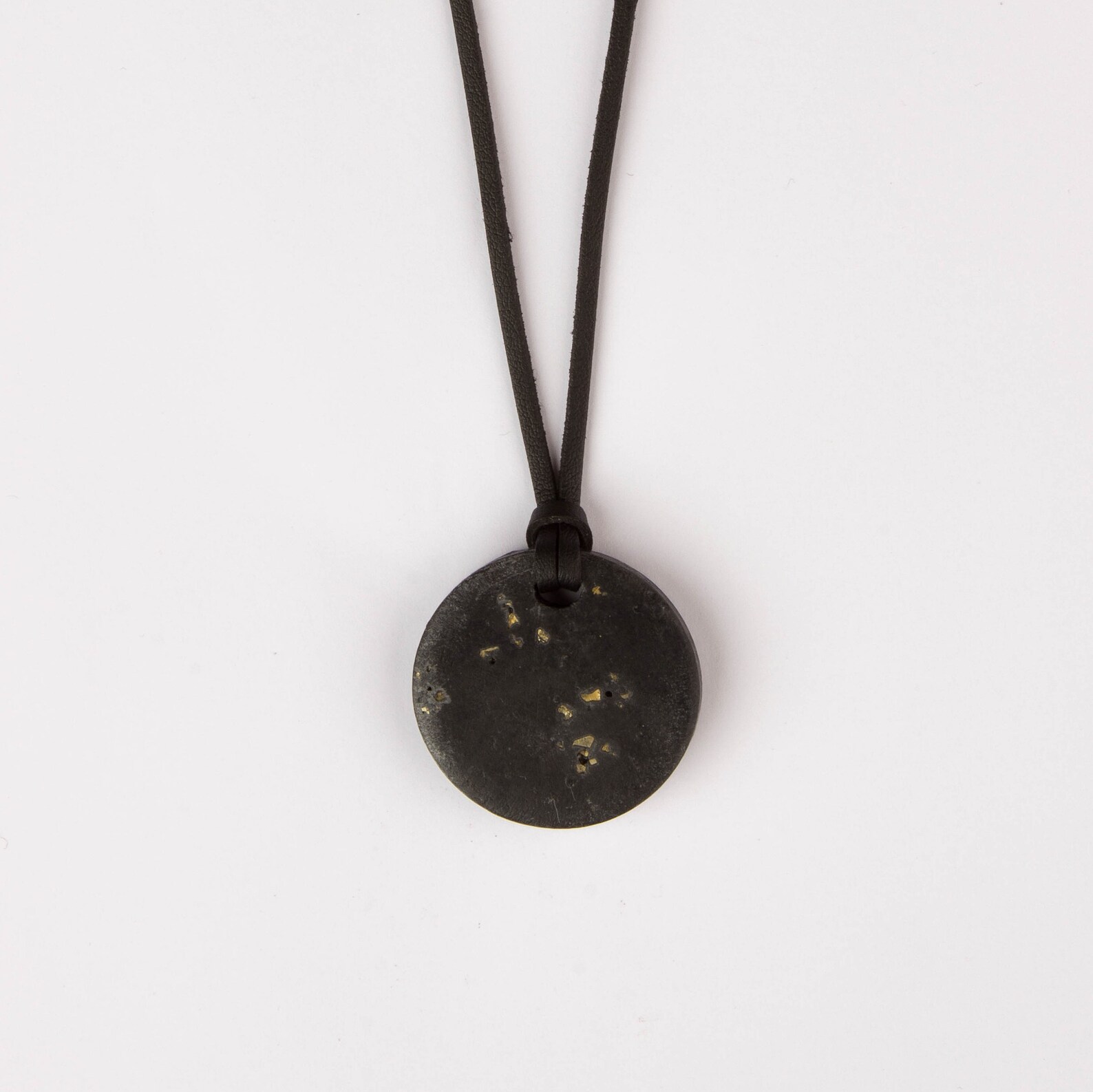 Black Polymer Clay Necklace. Mens Long Stone Necklace. Geometric Circle