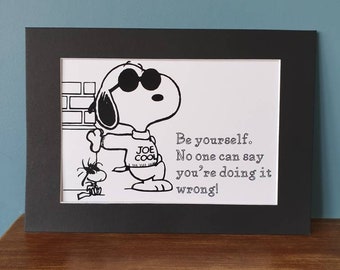 Snoopy Vinyl And Ink Picture On High Quality 600 Gsm Card With A Black Mount Unframed Keep Looking Up That S The Secret Of Life Geotv Mixed Media Collage Art