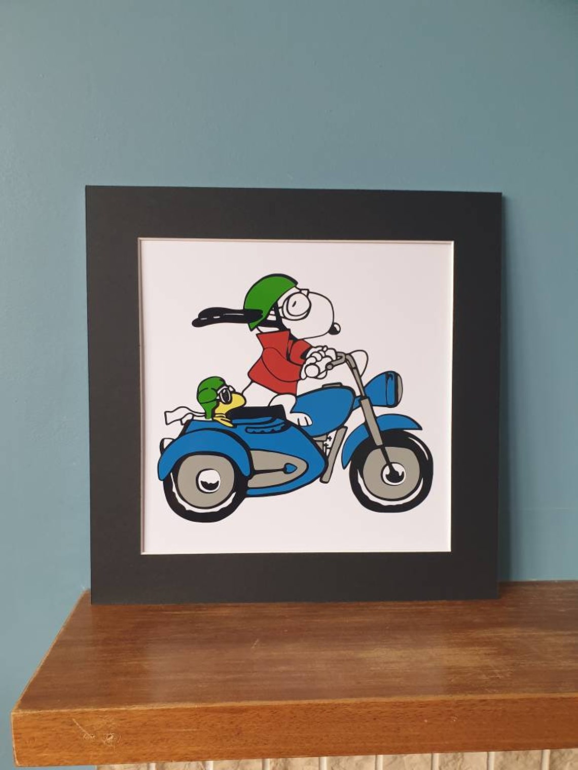 Snoopy motorcycle 12 inch x 12 inch vinyl picture on quality Etsy