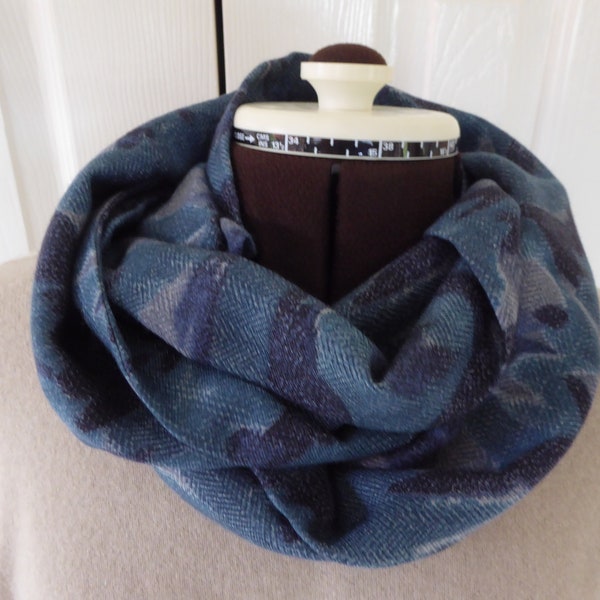 Liberty of London Lilestone Wool Crepe Fabric 100% wool Soft Warm Infinity Scarf Blue 'Sybil Campbell'