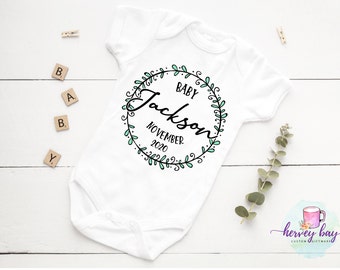 Pregnancy Announcement Baby Bodysuit - Pregnancy Announcement - Baby Announcement - Custom Baby Bodysuit - Wreath Announcement - Floral