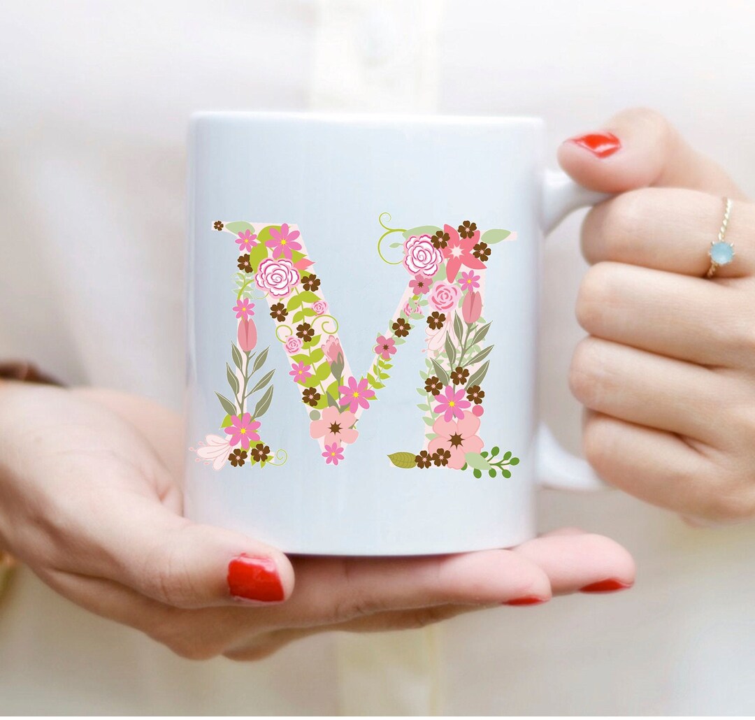 Letter Mug Floral Letter Mug Flower Letter Mug Beautiful Etsy