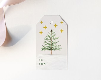 Holiday Tree Gift Tags | Pack of 8 Watercolor Holiday Gift Tag | Christmas Tree Gift Tags