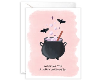 Witching You A Happy Halloween Card | Spooky Season | Cute Halloween Card | Witch Cauldron