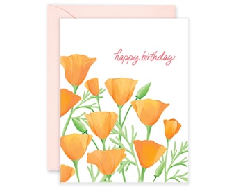 Poppy Flower Greeting Card | Sweet Birthday Card | Birthday Card For Her | Floral Pattern Birthday Card | Thoughtful Birthday