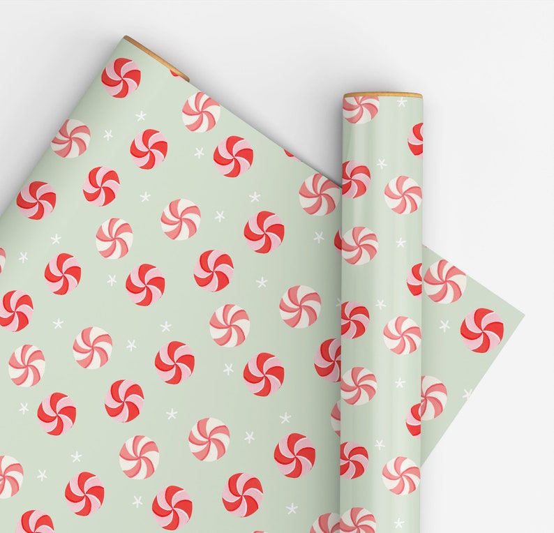 Peppermint Green and Red Gift Wrap Christmas Wrapping Paper Holiday Gift Wrap Festive Wrapping Paper Stylish Gift Wrap for Presents image 1