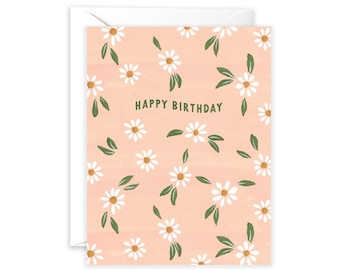 Happy Birthday Daisy Flower Greeting Card | Sweet Birthday Card | Birthday Card For Her | Floral Pattern Birthday Card | Thoughtful Birthday