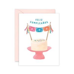 Papel Picado Birthday Cake Greeting Card | Birthday Card | Feliz Cumpleaños Card | Spanish Birthday Greeting Card