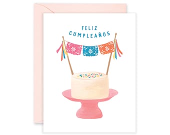Papel Picado Birthday Cake Card: Feliz Cumpleaños Greeting