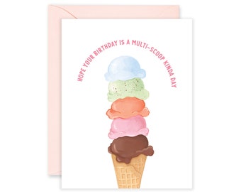 Mutli-Scoop Ice Cream Kinda Day Birthday Greeting Card | Colorful Birthday Cards | Kids Birthday Card | Ice Cream Theme Birthday Card