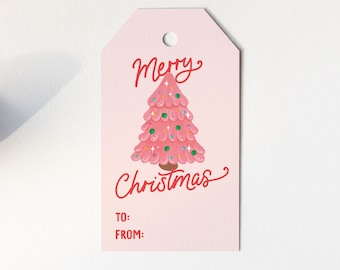 Pink Christmas Tree Gift Tag Set | Festive Holiday Gift Wrap Tag Set | Pink Hanging Christmas Gift Tags | Christmas Gift Tags | Pinkmas