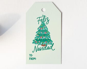 Feliz Navidad Tree Gift Tag Set | Festive Holiday Gift Wrap Tag Set | Green Hanging Christmas Gift Tags | Christmas Gift Tags | Pinkmas