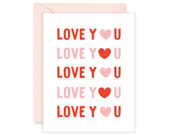 Love You Hearts Greeting Card | Valentine's Day Card | Pink Vday Card | Anniversary Card | Cute Spouse Card